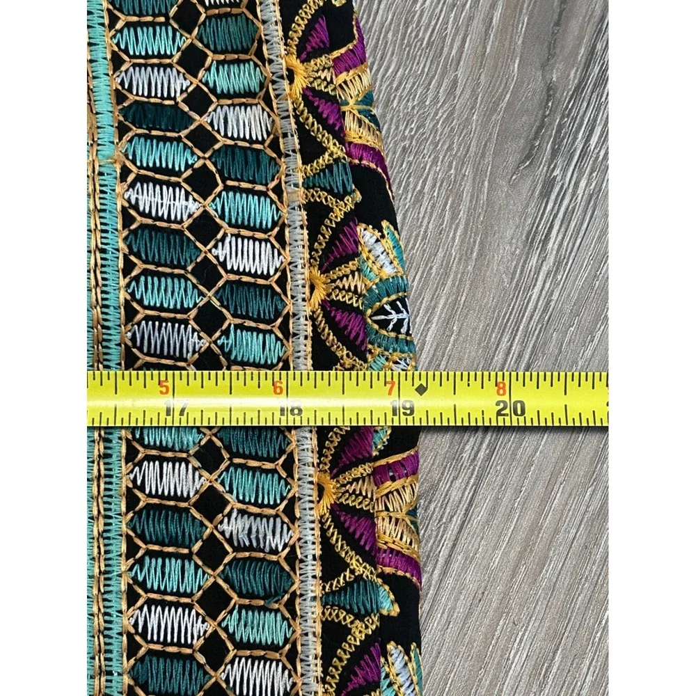 Vanessa Virginia Anthropologie Embroidered Pencil Skirt Black Multi Color US 4